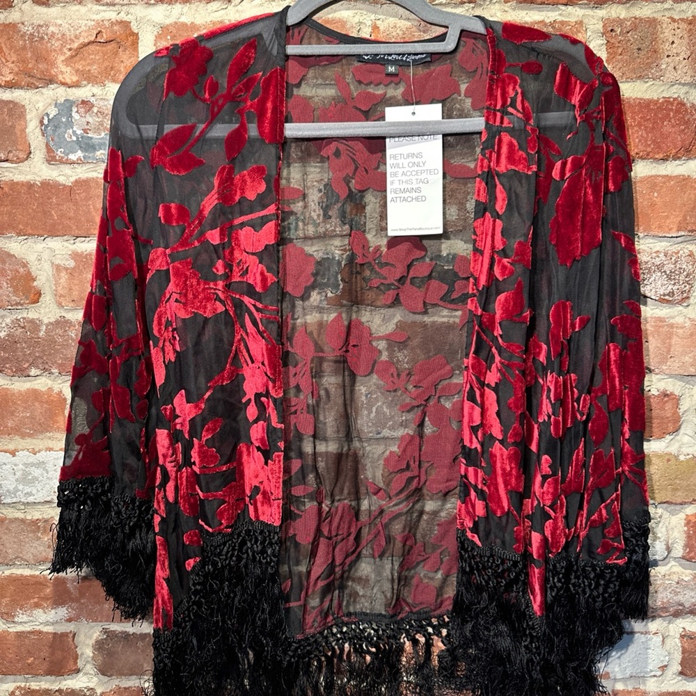 Rare For Love And Lemons Red Velvet Sheer Burnout Coverup/Shawl Size Med